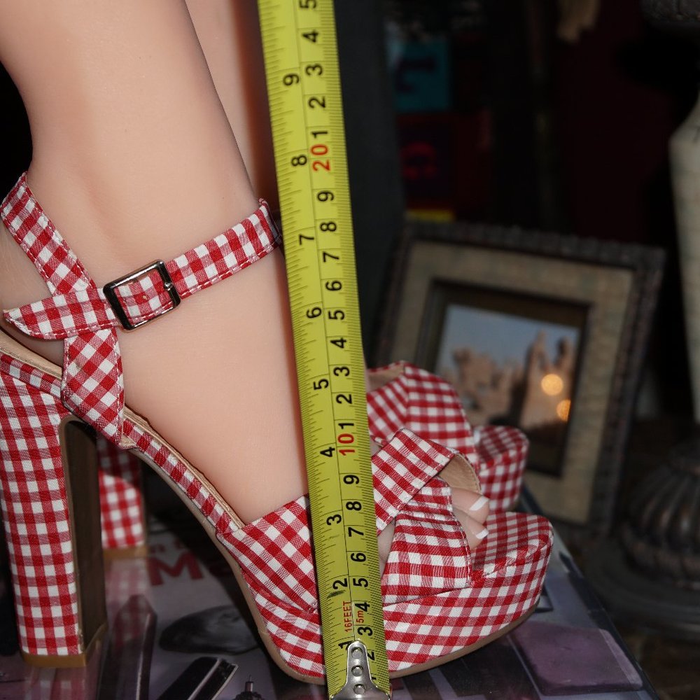 Rue21 etc! Fashion Gingham Open Toe Heel Sz 7/8M - Picture 13 of 16